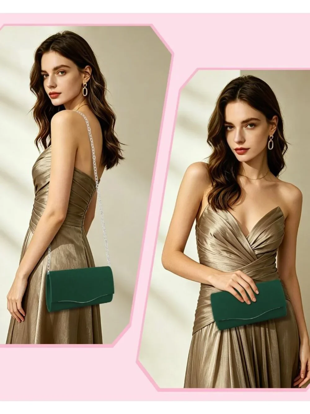 👜 Women's Green Suede Evening Shoulder Bags Envelope Party Cocktail Prom Clutch